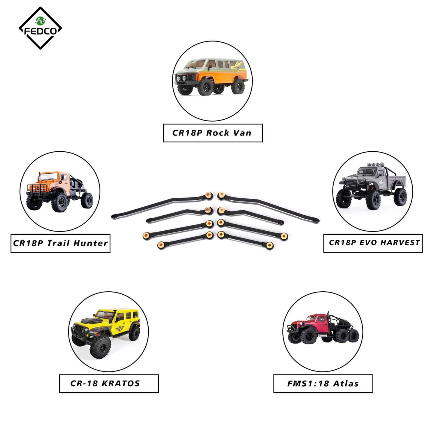 FEDCO Hobbyplus CR18P Links High Clearance Link Steel Linkage Set For HobbyPlus CR18P Upgrade Parts 1/18 RC Crawler