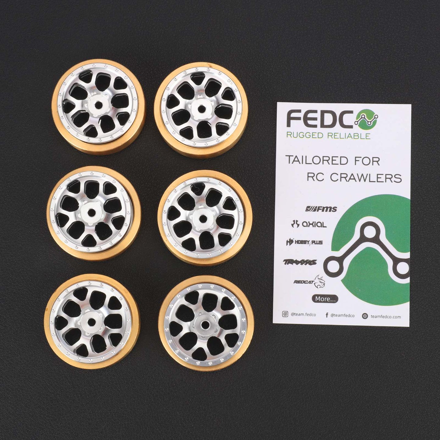 FEDCO HobbyPlus CR18P Wheels 1.3 Beadlock Wheel Rims 1.2 Inch Aluminum With Brass Counterweight For HobbyPlus Arktos 6x6 CR18P upgrades 1/18 RC Crawler
