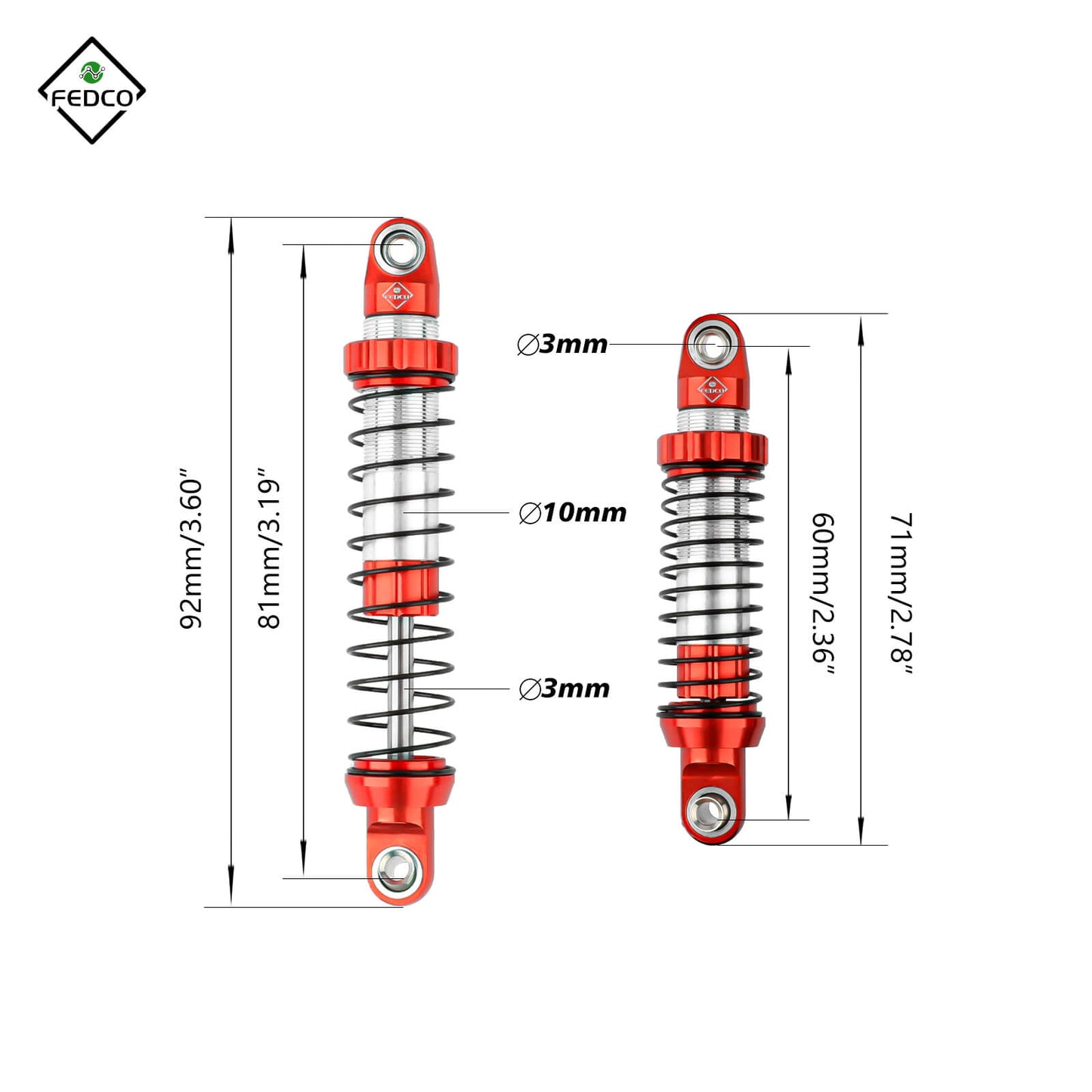 FEDCO UTB18 Shocks 92MM For Axial Capra UTB18 Upgrades Trail 4WD 1/18 RC Crawler