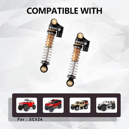 FEDCO SCX24 Oil-Filled Shocks 47mm Long Travel Shock Absorber, CNC Aluminum Threaded Oil Damper with Dual Spring & Brass Ball Head for Axial SCX24 Upgrades 1/24 RC Crawler