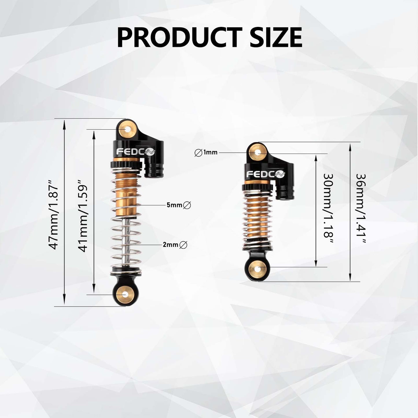 FEDCO SCX24 Oil-Filled Shocks 47mm Long Travel Shock Absorber, CNC Aluminum Threaded Oil Damper with Dual Spring & Brass Ball Head for Axial SCX24 Upgrades 1/24 RC Crawler