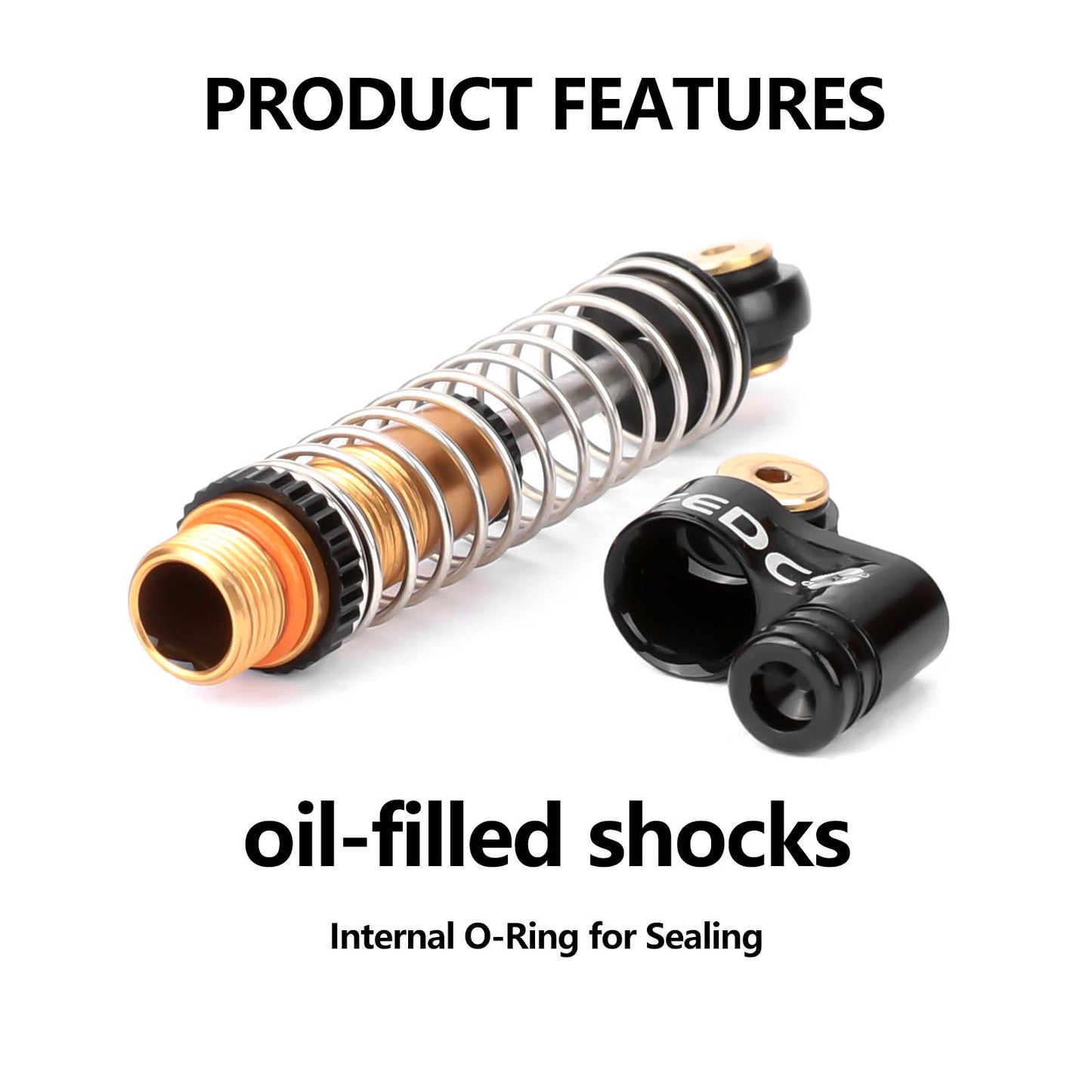 FEDCO SCX24 Oil-Filled Shocks 47mm Long Travel Shock Absorber, CNC Aluminum Threaded Oil Damper with Dual Spring & Brass Ball Head for Axial SCX24 Upgrades 1/24 RC Crawler