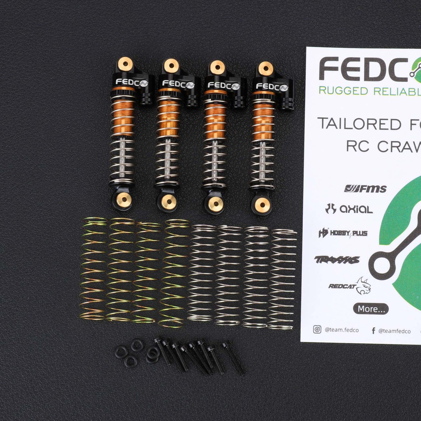 FEDCO SCX24 Oil-Filled Shocks 47mm Long Travel Shock Absorber, CNC Aluminum Threaded Oil Damper with Dual Spring & Brass Ball Head for Axial SCX24 Upgrades 1/24 RC Crawler
