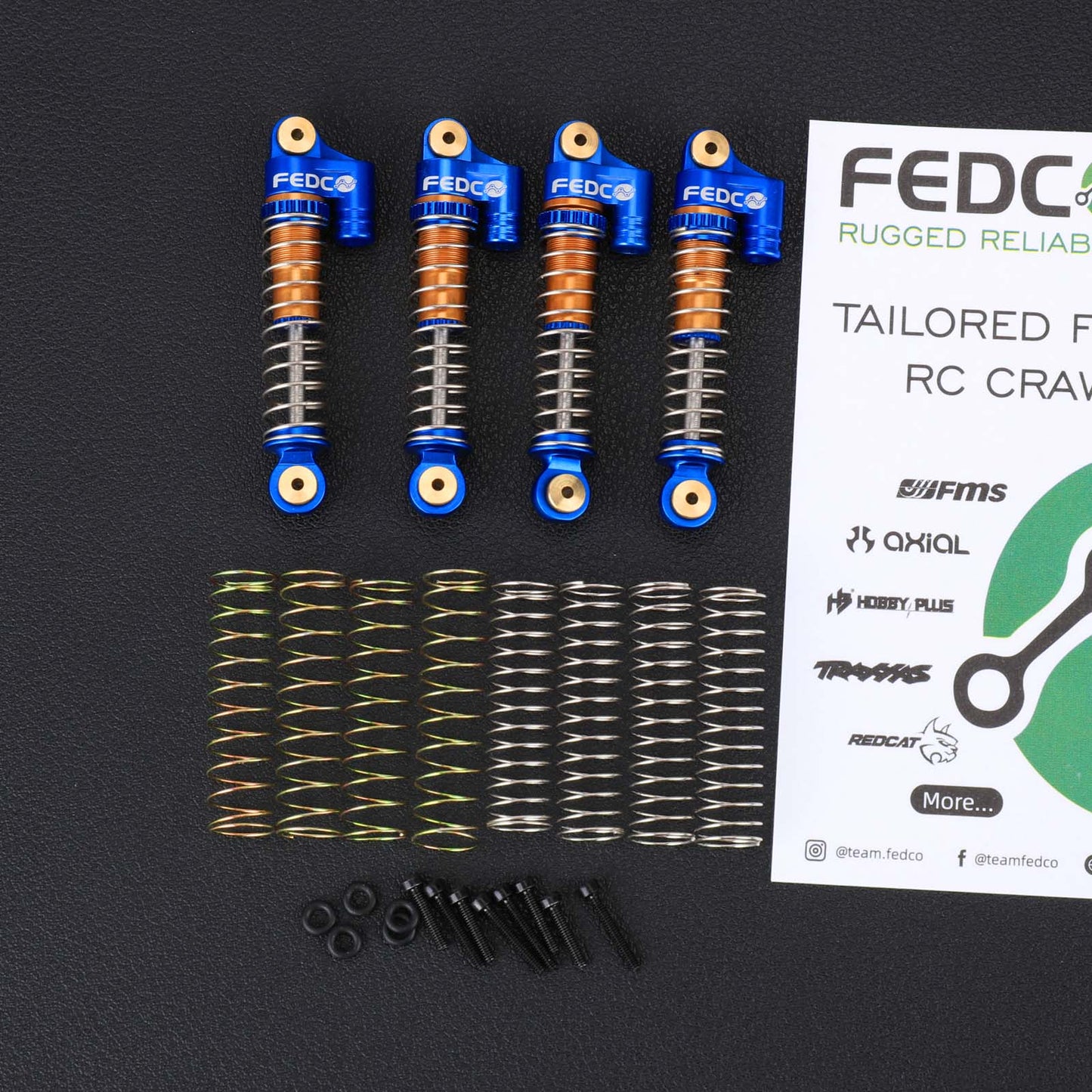 FEDCO SCX24 Oil-Filled Shocks 47mm Long Travel Shock Absorber, CNC Aluminum Threaded Oil Damper with Dual Spring & Brass Ball Head for Axial SCX24 Upgrades 1/24 RC Crawler
