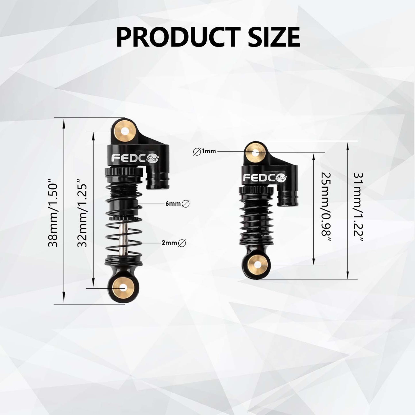 FEDCO SCX24 38mm Oil-Filled Shocks - CNC Aluminum Threaded Shock Absorber For Axial SCX24 Upgrade Parts 1/24 RC Crawlers