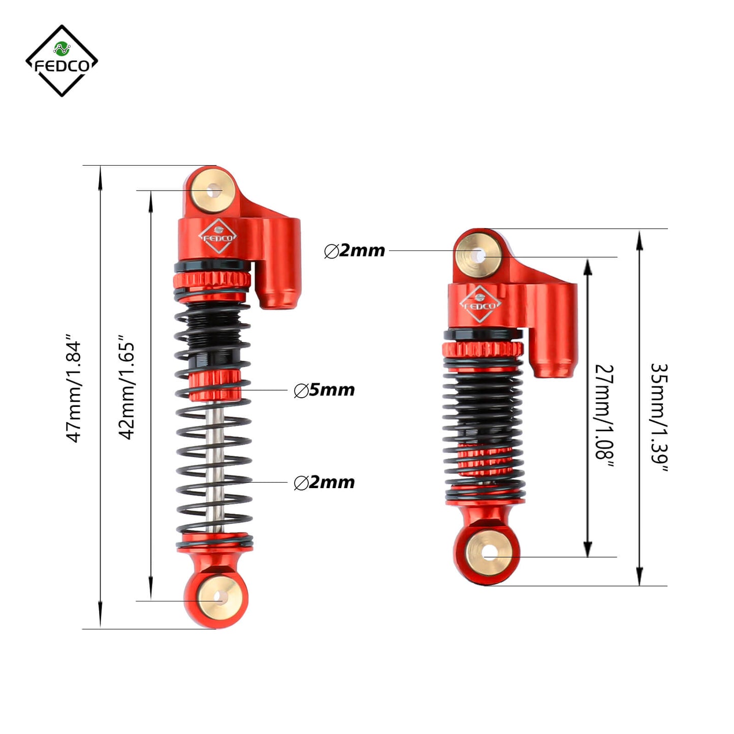 FEDCO FCX24 Shocks 47MM Oil-Filled Shocks Absorber With Springs For Axial SCX24 FMS FCX24 FCX18 Upgrades 1/24 1/18 RC Crawler