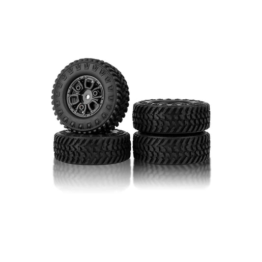 FEDCO FCX24 Wheels and Tires 1.0 Beadlock Wheels 50MM Soft Sticky Tires with Brass Counterweight Ring for FMS FCX24M FCX24 Upgrades 1/24 RC Crawler