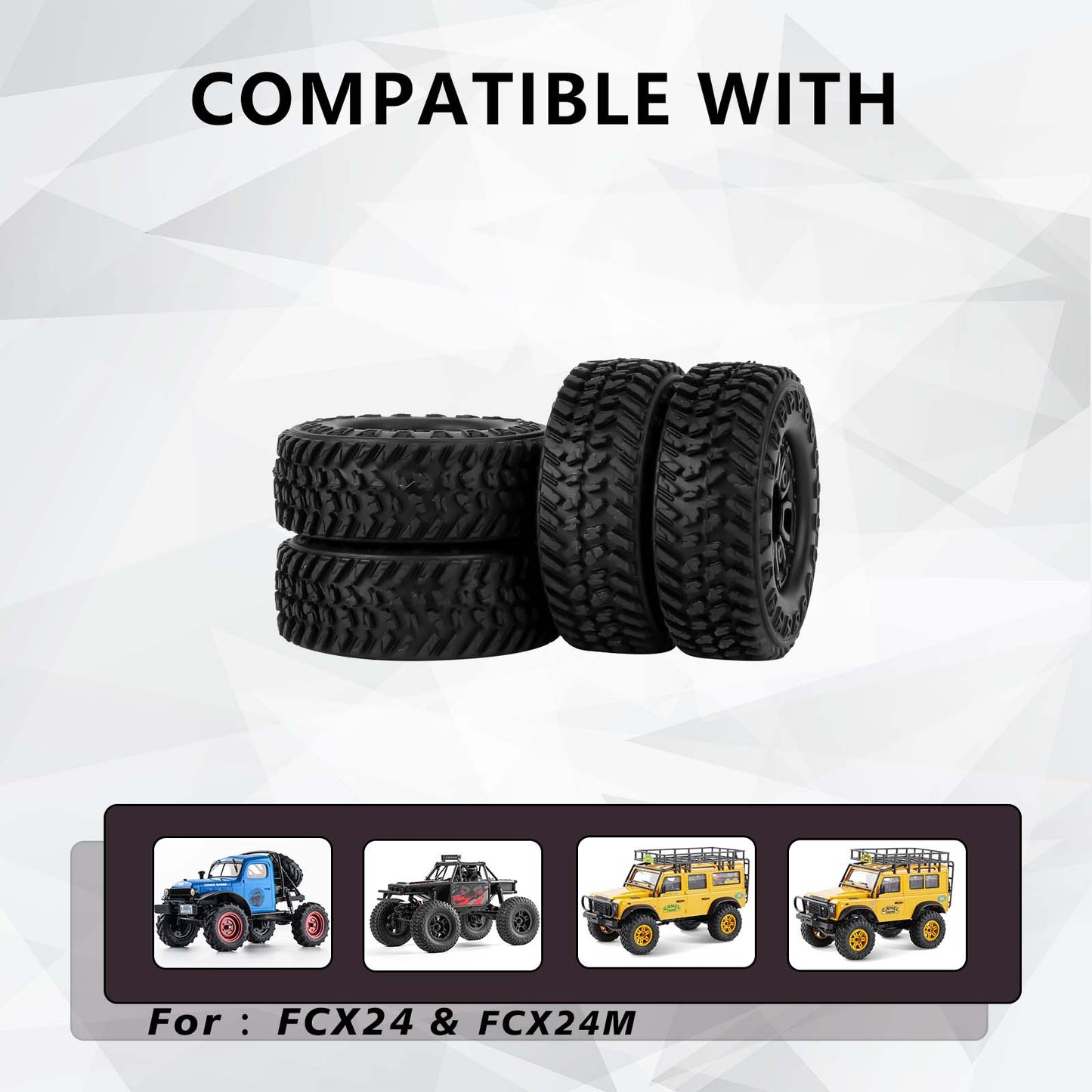FEDCO FCX24 Wheels and Tires 1.0 Beadlock Wheels 50MM Soft Sticky Tires with Brass Counterweight Ring for FMS FCX24M FCX24 Upgrades 1/24 RC Crawler