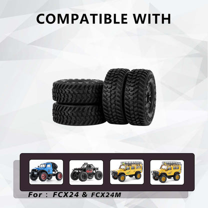 FEDCO FCX24 Wheels and Tires 1.0 Beadlock Wheels 50MM Soft Sticky Tires with Brass Counterweight Ring for FMS FCX24M FCX24 Upgrades 1/24 RC Crawler