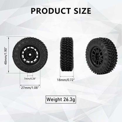 FEDCO FCX24 Wheels and Tires 1.0 Beadlock Wheels 50MM Soft Sticky Tires with Brass Counterweight Ring for FMS FCX24M FCX24 Upgrades 1/24 RC Crawler