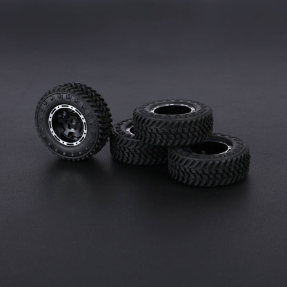 FEDCO FCX24 Wheels and Tires 1.0 Beadlock Wheels 50MM Soft Sticky Tires with Brass Counterweight Ring for FMS FCX24M FCX24 Upgrades 1/24 RC Crawler