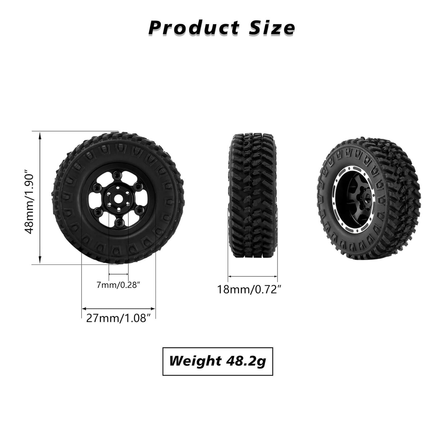 FEDCO FCX24 Wheels and Tires 1.0 Beadlock Wheels 50MM Soft Sticky Tires with Brass Counterweight Ring for FMS FCX24M FCX24 Upgrades 1/24 RC Crawler