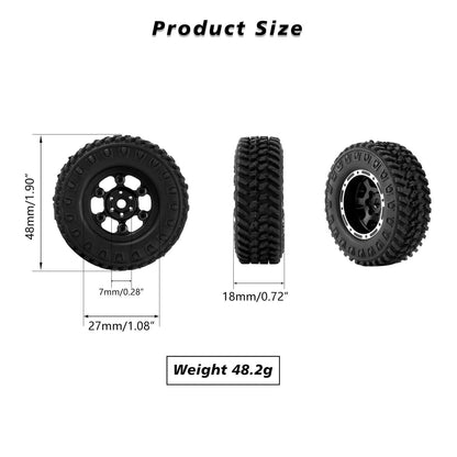 FEDCO FCX24 Wheels and Tires 1.0 Beadlock Wheels 50MM Soft Sticky Tires with Brass Counterweight Ring for FMS FCX24M FCX24 Upgrades 1/24 RC Crawler