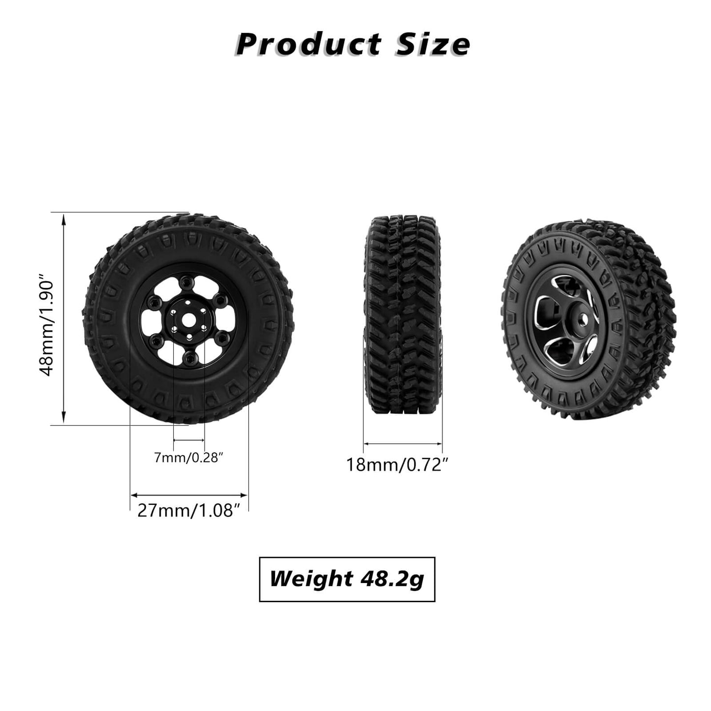 FEDCO FCX24 Wheels and Tires 1.0 Beadlock Wheels 50MM Soft Sticky Tires with Brass Counterweight Ring for FMS FCX24M FCX24 Upgrades 1/24 RC Crawler
