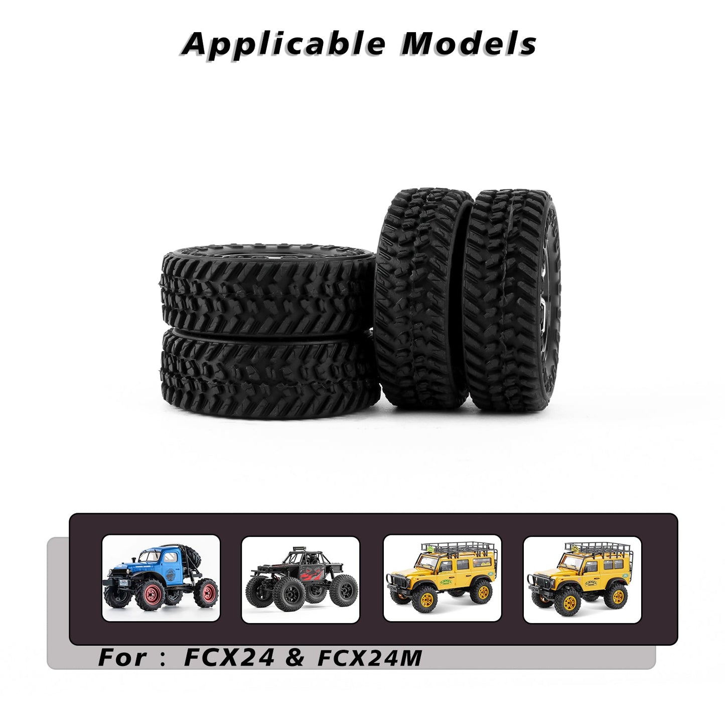 FEDCO FCX24 Wheels and Tires 1.0 Beadlock Wheels 50MM Soft Sticky Tires with Brass Counterweight Ring for FMS FCX24M FCX24 Upgrades 1/24 RC Crawler