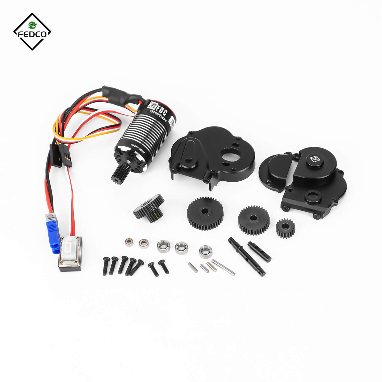 FEDCO UTB18 Motor Transmission with Hobbywing QUICRUN Fusion Mini16 3000KV Brushless Motor ESC Combo 2in1 FOC System for Axial UTB18 Capra 4WD & 4WS Upgrades 1/18 RC Crawler