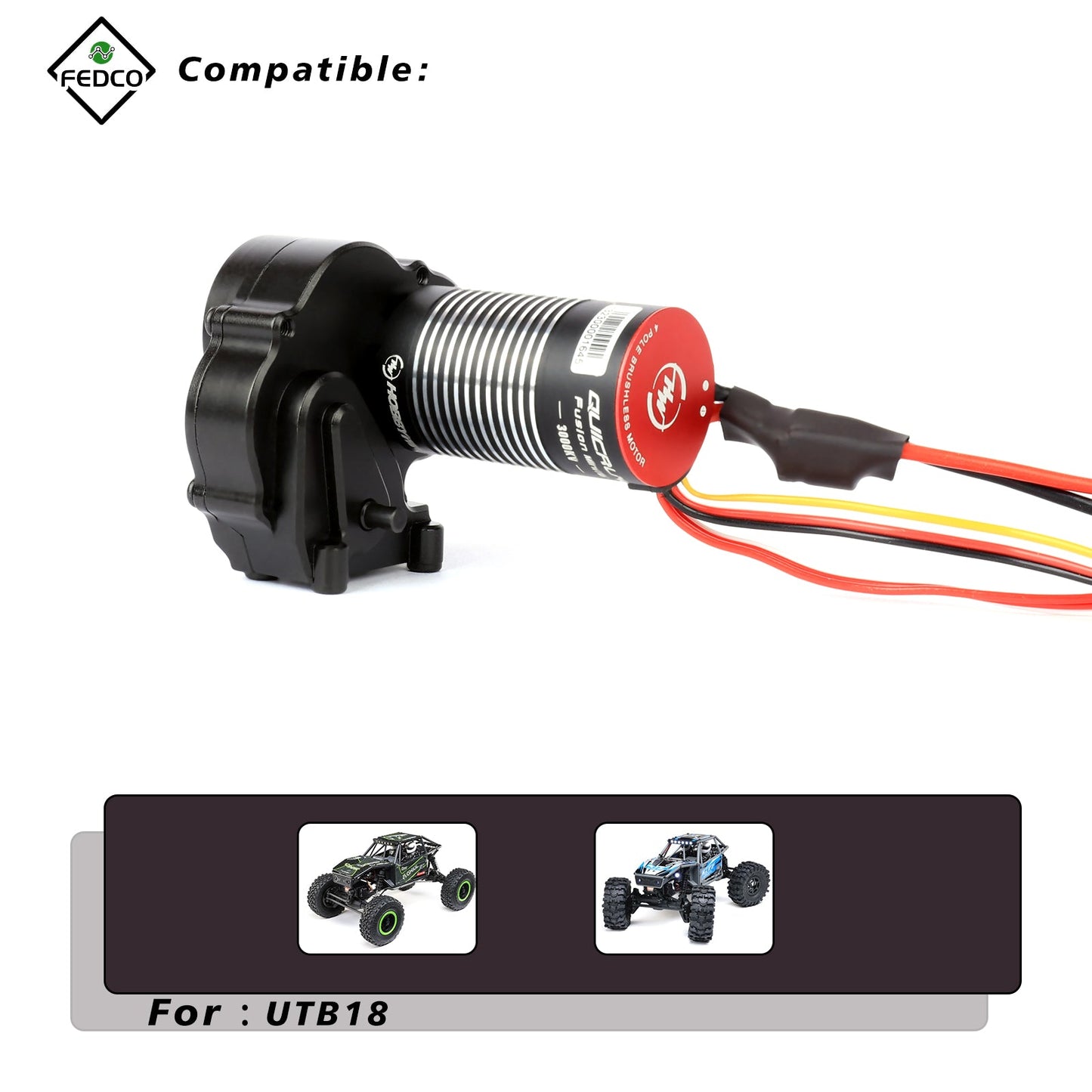 FEDCO UTB18 Motor Transmission with Hobbywing QUICRUN Fusion Mini16 3000KV Brushless Motor ESC Combo 2in1 FOC System for Axial UTB18 Capra 4WD & 4WS Upgrades 1/18 RC Crawler