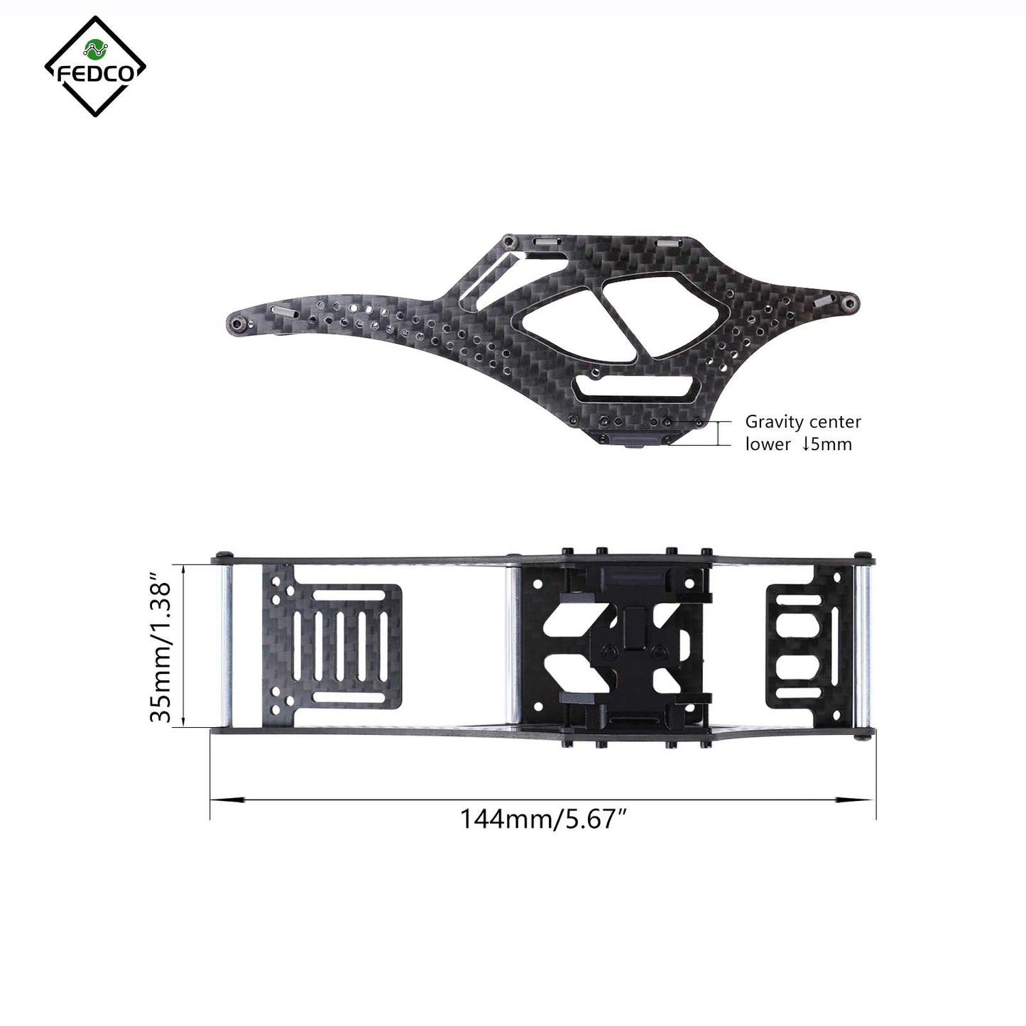 FEDCO SCX24 LCG Chassis Carbon Fiber Chassis Frame Kit for Axial SCX24 Upgrade Parts 1/24 RC Crawler