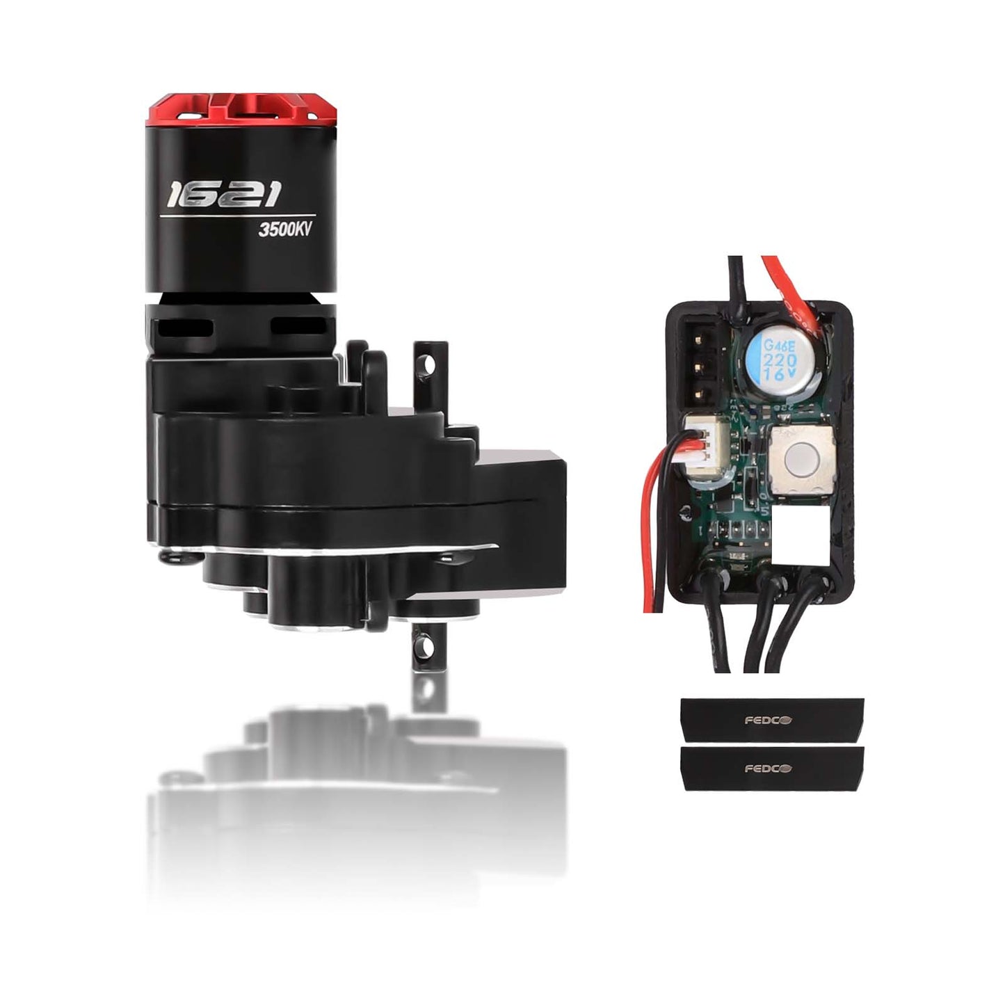 FEDCO Brushless Motor and Transmission with Hobbywing Quicrun WP Mini24 Combo Outer 1621SL 3500KV Motor and ESC Combo with Side Plate,PH2.0 & JST & MX2.0 Plug for TRX4M Upgrades 1/18 RC Crawler