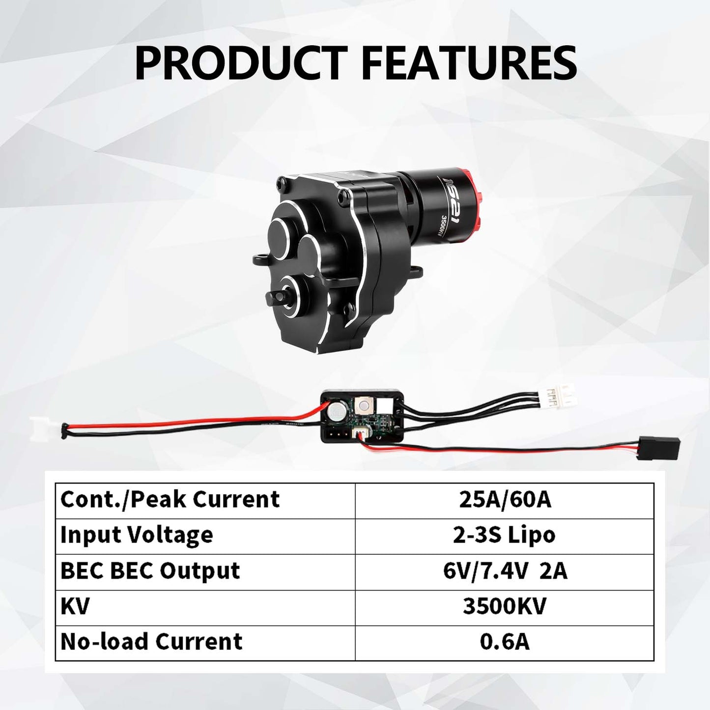FEDCO Brushless Motor and Transmission with Hobbywing Quicrun WP Mini24 Combo Outer 1621SL 3500KV Motor and ESC Combo with Side Plate,PH2.0 & JST & MX2.0 Plug for TRX4M Upgrades 1/18 RC Crawler