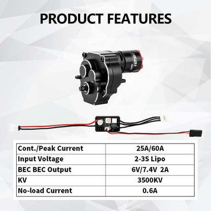 FEDCO Brushless Motor and Transmission with Hobbywing Quicrun WP Mini24 Combo Outer 1621SL 3500KV Motor and ESC Combo with Side Plate,PH2.0 & JST & MX2.0 Plug for TRX4M Upgrades 1/18 RC Crawler