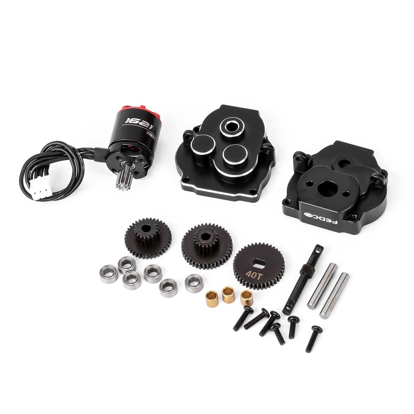 FEDCO Brushless Motor and Transmission with Hobbywing Quicrun WP Mini24 Combo Outer 1621SL 3500KV Motor and ESC Combo with Side Plate,PH2.0 & JST & MX2.0 Plug for TRX4M Upgrades 1/18 RC Crawler