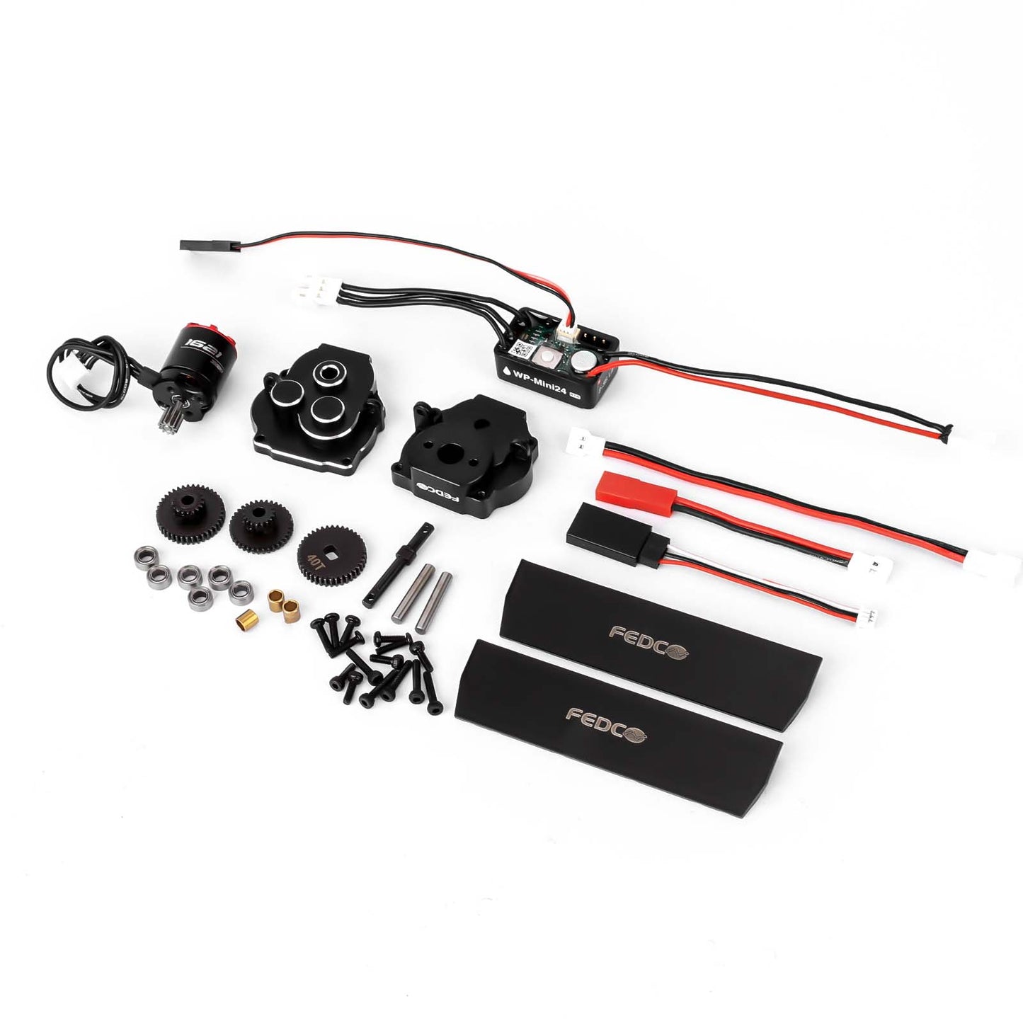 FEDCO Brushless Motor and Transmission with Hobbywing Quicrun WP Mini24 Combo Outer 1621SL 3500KV Motor and ESC Combo with Side Plate,PH2.0 & JST & MX2.0 Plug for TRX4M Upgrades 1/18 RC Crawler