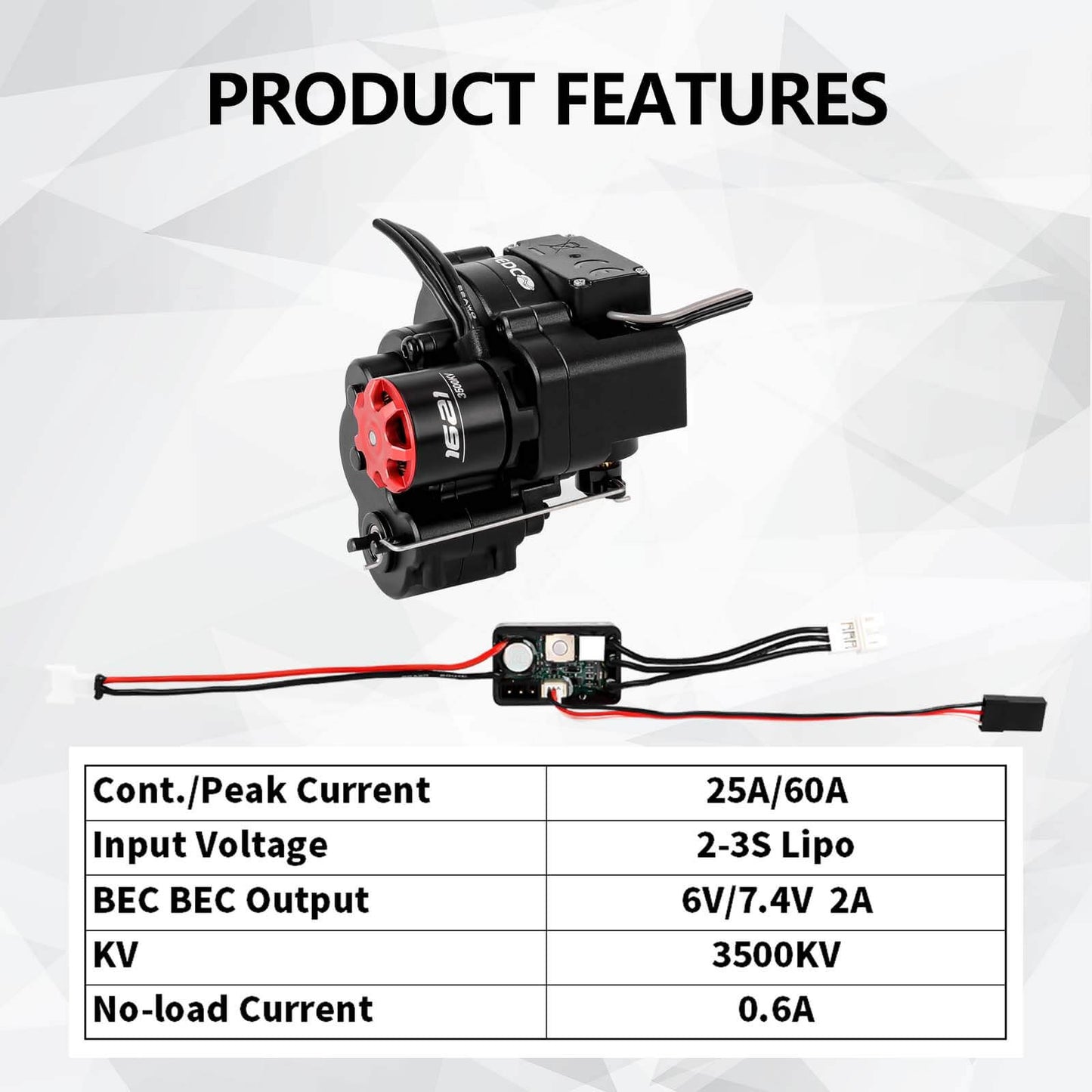 Motor Upgrade 2-Speed Transmission with Hobbywing Quicrun WP Mini24 Combo Outer 1621SL 3500KV Brushless Motor and ESC Combo with Transmission Mount,Side Plate,PH2.0 & JST & MX2.0 Plug for TRX4M Upgrades 1/18 RC Crawler