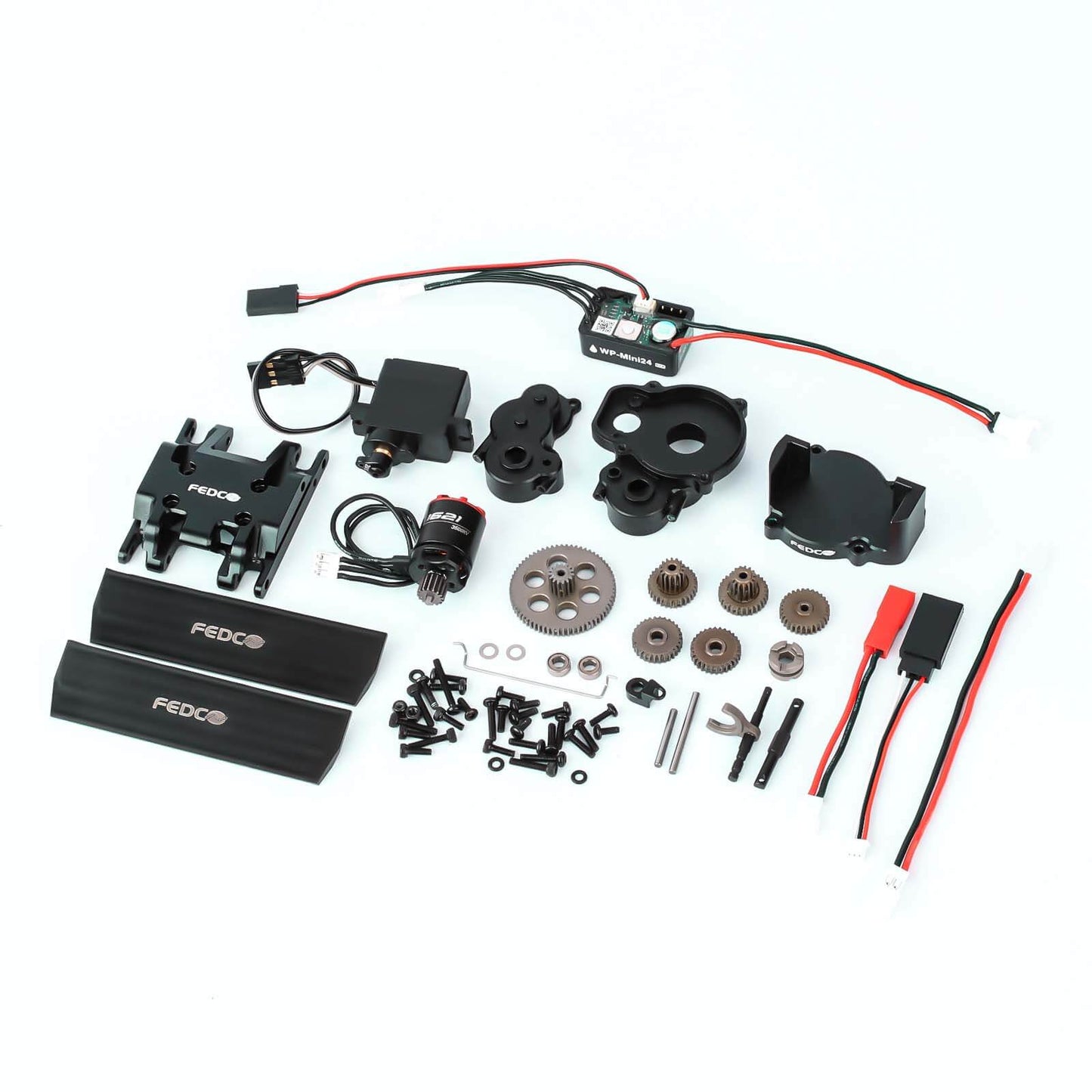 Motor Upgrade 2-Speed Transmission with Hobbywing Quicrun WP Mini24 Combo Outer 1621SL 3500KV Brushless Motor and ESC Combo with Transmission Mount,Side Plate,PH2.0 & JST & MX2.0 Plug for TRX4M Upgrades 1/18 RC Crawler