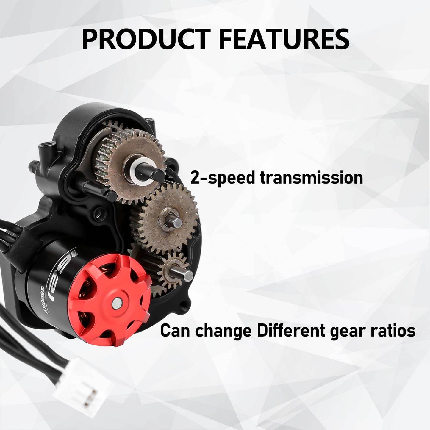 Motor Upgrade 2-Speed Transmission with Hobbywing Quicrun WP Mini24 Combo Outer 1621SL 3500KV Brushless Motor and ESC Combo with Transmission Mount,Side Plate,PH2.0 & JST & MX2.0 Plug for TRX4M Upgrades 1/18 RC Crawler
