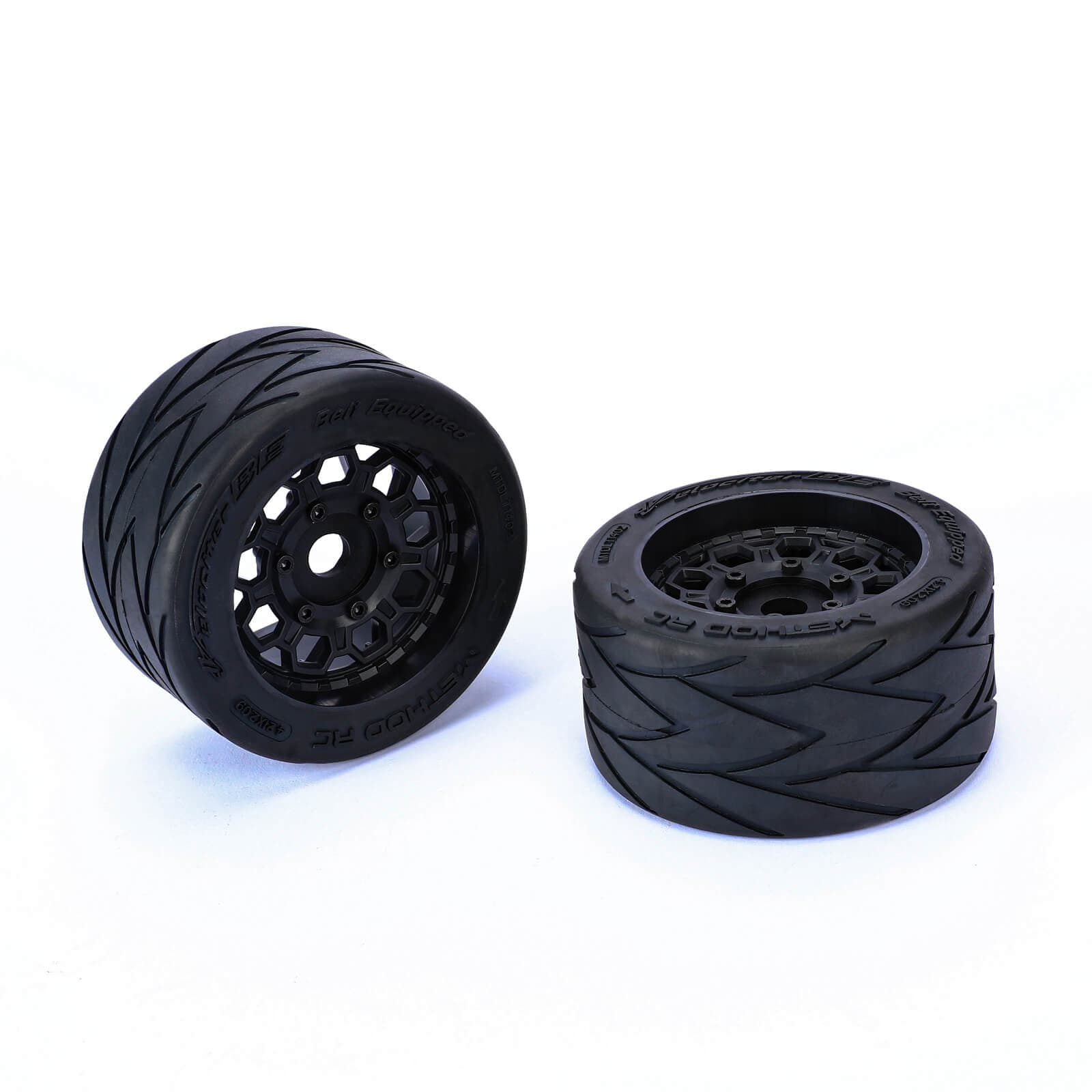 Method RC Tire and Wheel Velociter Belted 1/7th On-Road Tires on Hive 17mm Hex Wheels, Felony Rear, 54/106 (2pcs, Glued)