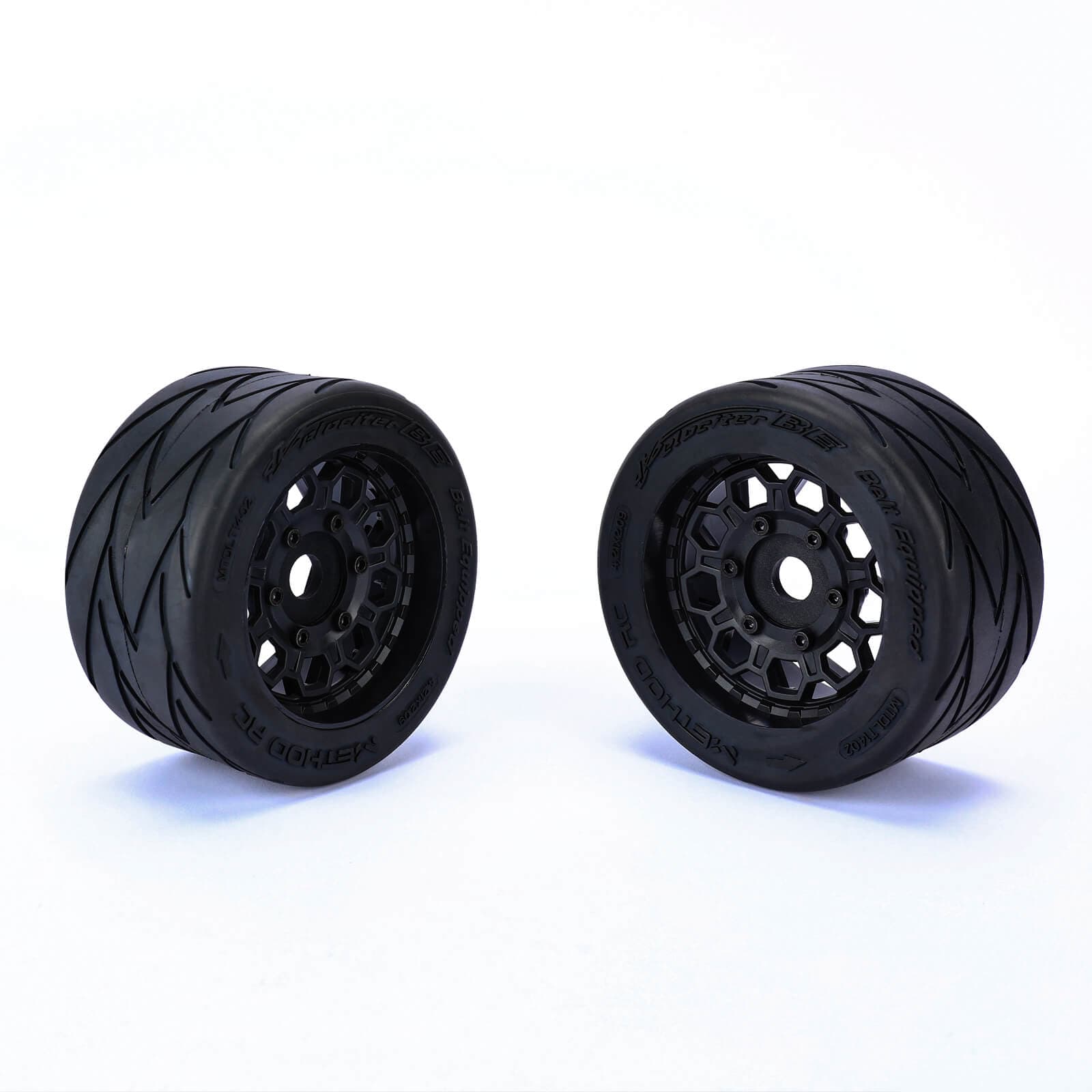 Method RC Tire and Wheel Velociter Belted 1/7th On-Road Tires on Hive 17mm Hex Wheels, Felony Rear, 54/106 (2pcs, Glued)
