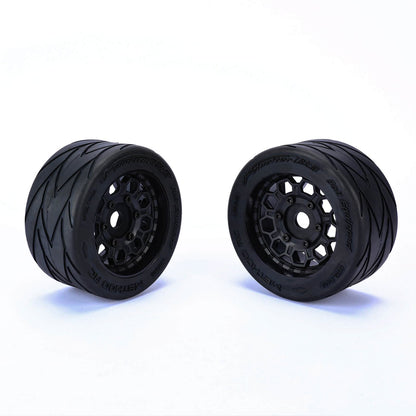 Method RC Tire and Wheel Velociter Belted 1/7th On-Road Tires on Hive 17mm Hex Wheels, Felony Rear, 54/106 (2pcs, Glued)