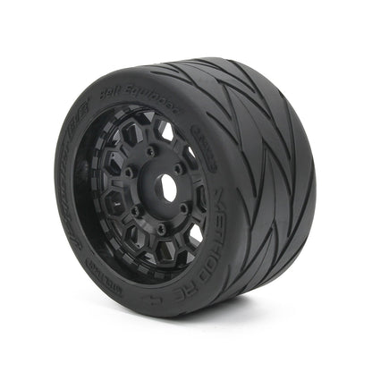 Method RC Tire and Wheel Velociter Belted 1/7th On-Road Tires on Hive 17mm Hex Wheels, Rear, 54/100 (2pcs, Glued)