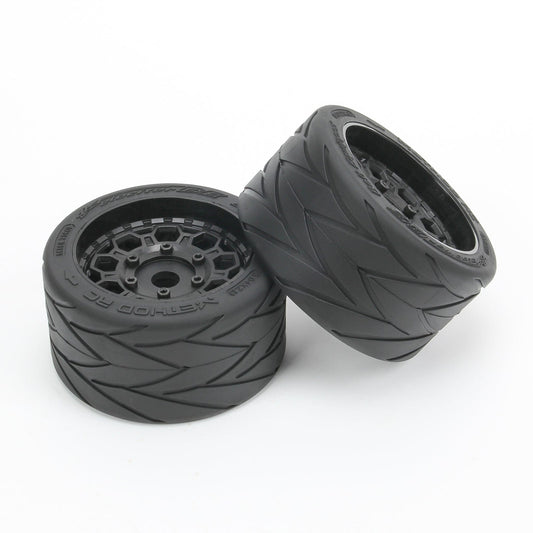 Method RC Tire and Wheel Velociter Belted 1/7th On-Road Tires on Hive 17mm Hex Wheels, Rear, 54/100 (2pcs, Glued)