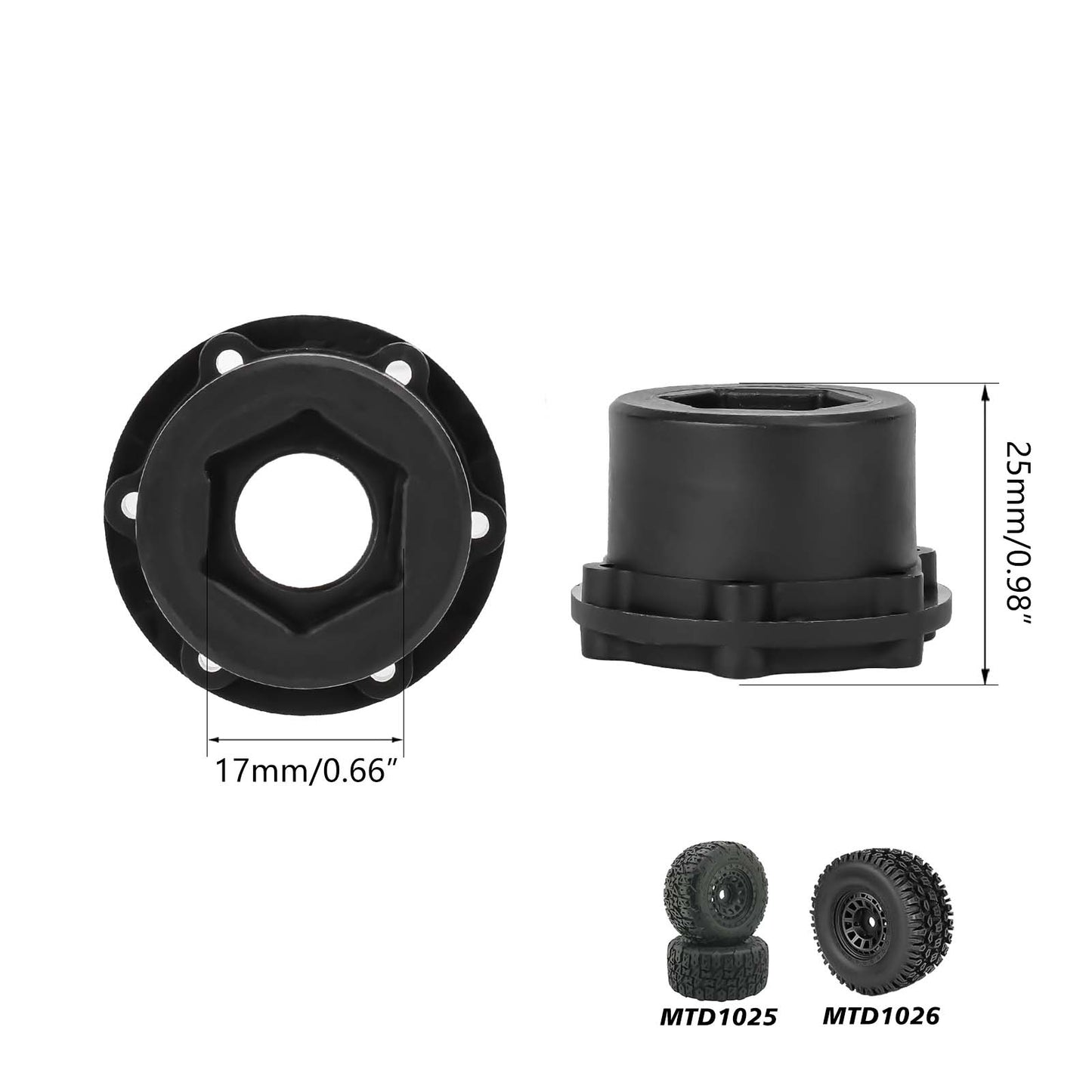 Method RC Wheel Hexes Stock plastic hex adaptor of 1/8 Monster Truck tire, 17mm hex and 24.8mm Thickness (4pcs)
